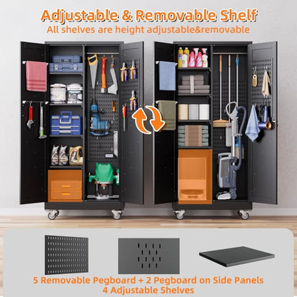 Garage Storage Cabinet with 4 Shelves, Pegboard