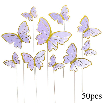 10/50pcs Butterfly Cake Toppers, Elegant Purple & Pink Paper Decorations