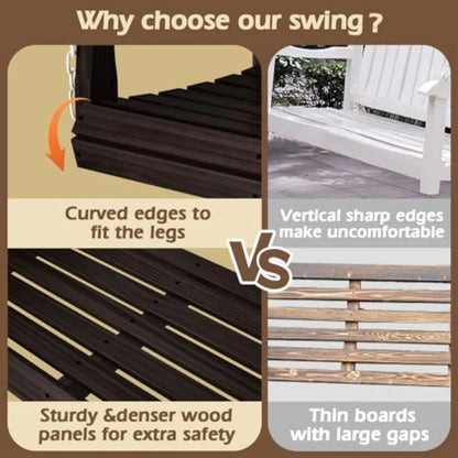 Heavy Duty Wooden Porch Swing with Hanging Chains  800 LBS Capacity