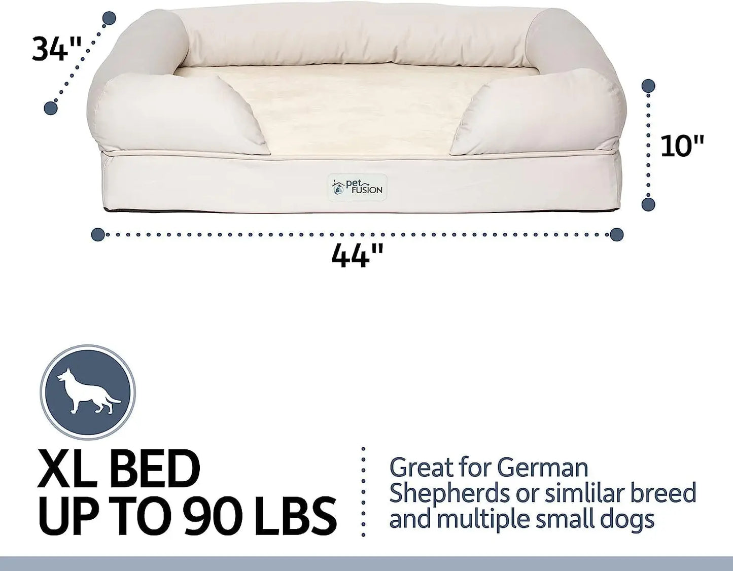 Extra Large Dog Bed w/ Solid 4" Memory Foam,  [Brown, 44x34x10" ), (44x34"), Sandstone