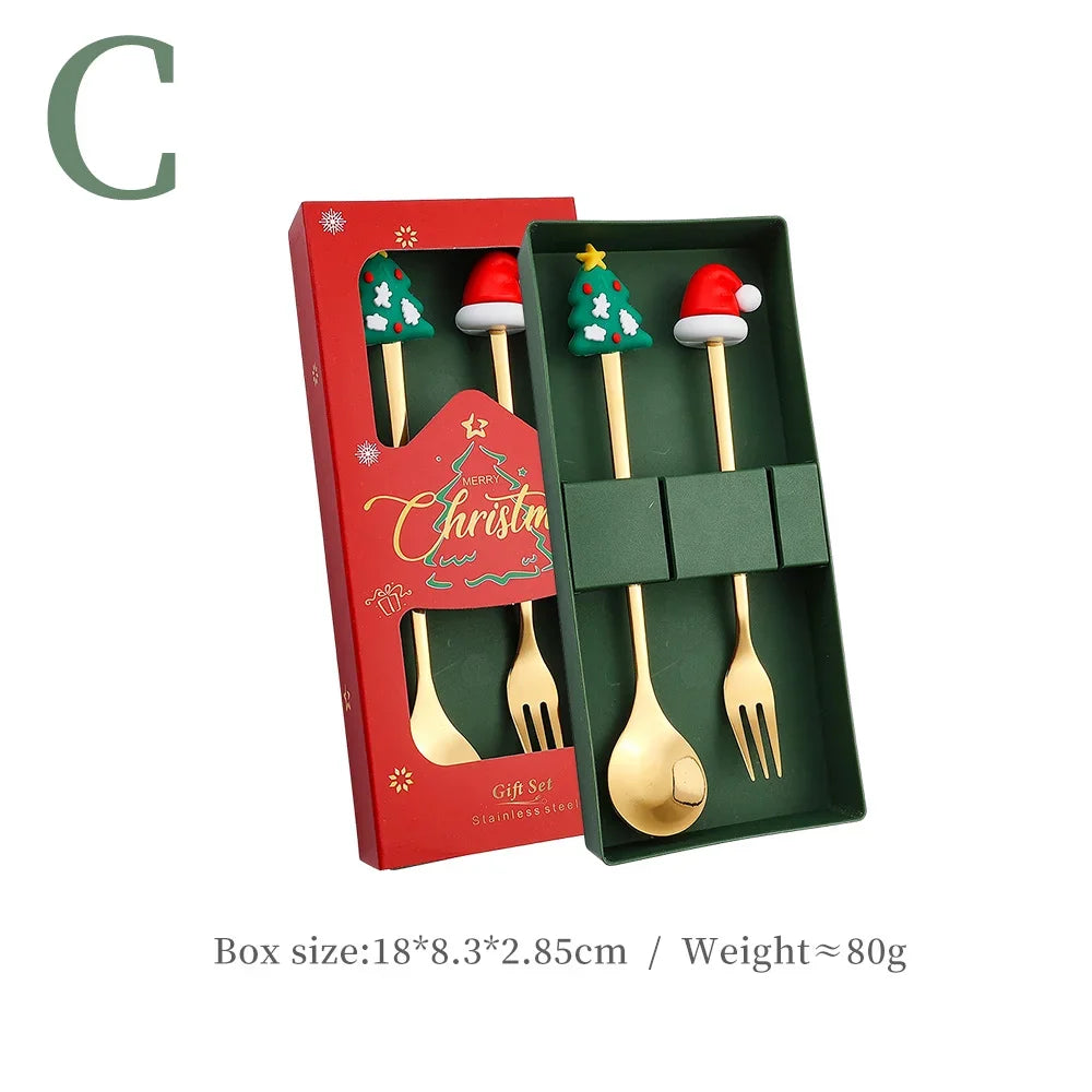 4Pcs Christmas Fork And Spoon Set Stainless Steel