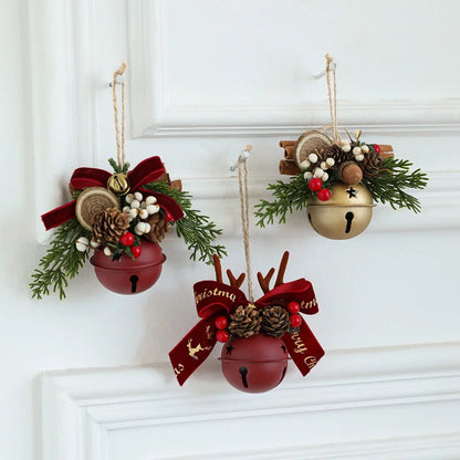 Christmas Bell Antlers Bow Pinecone Bell