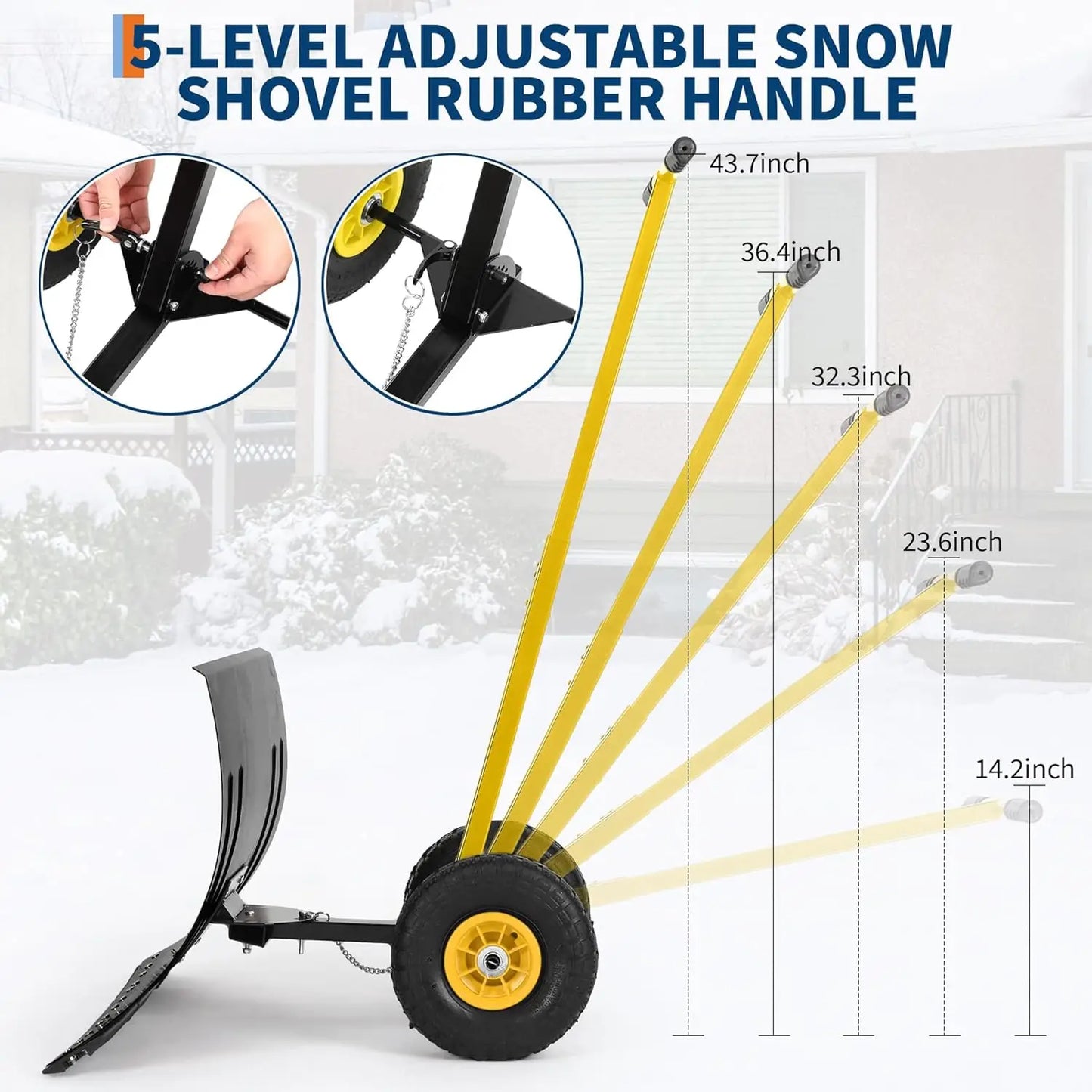 Snow Shovel with Wheels Heavy Duty Snow Pusher