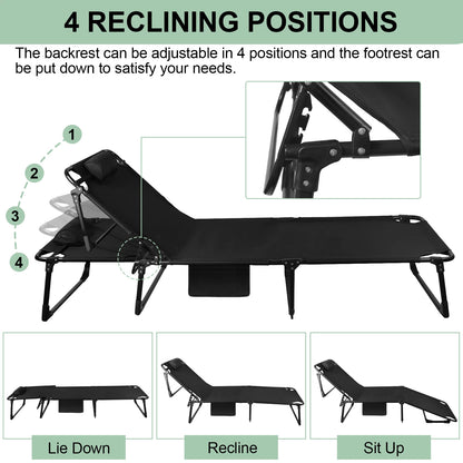 Portable Folding Camping Cot - 3-Position Adjustable
