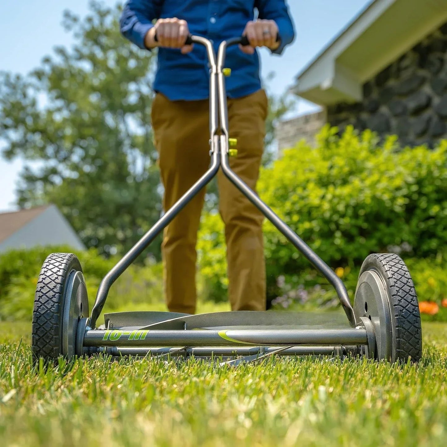 16-Inch 7-Blade Push Reel Lawn Mower, Grey