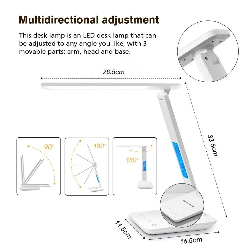 10W QI Wireless Charging LED Desk Lamp USB Charging Port Sliding Dimmable Auto Timer with Night Light Table Lamp