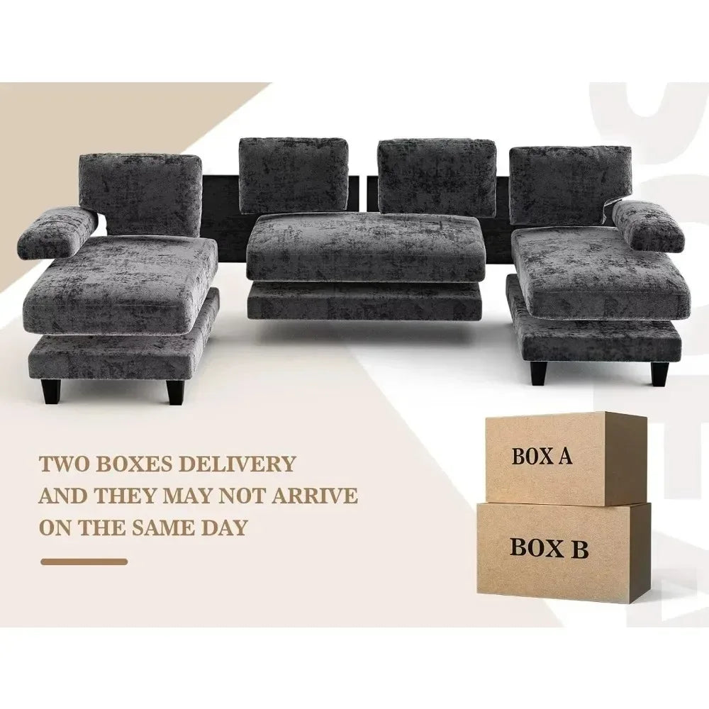Grey,U Shaped Sectional Couches ,111 Inch Modular Sofa with Double Chaise