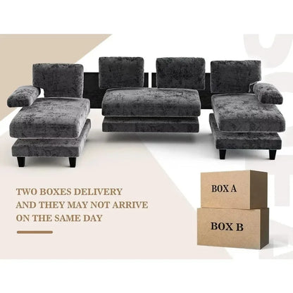 Grey,U Shaped Sectional Couches ,111 Inch Modular Sofa with Double Chaise