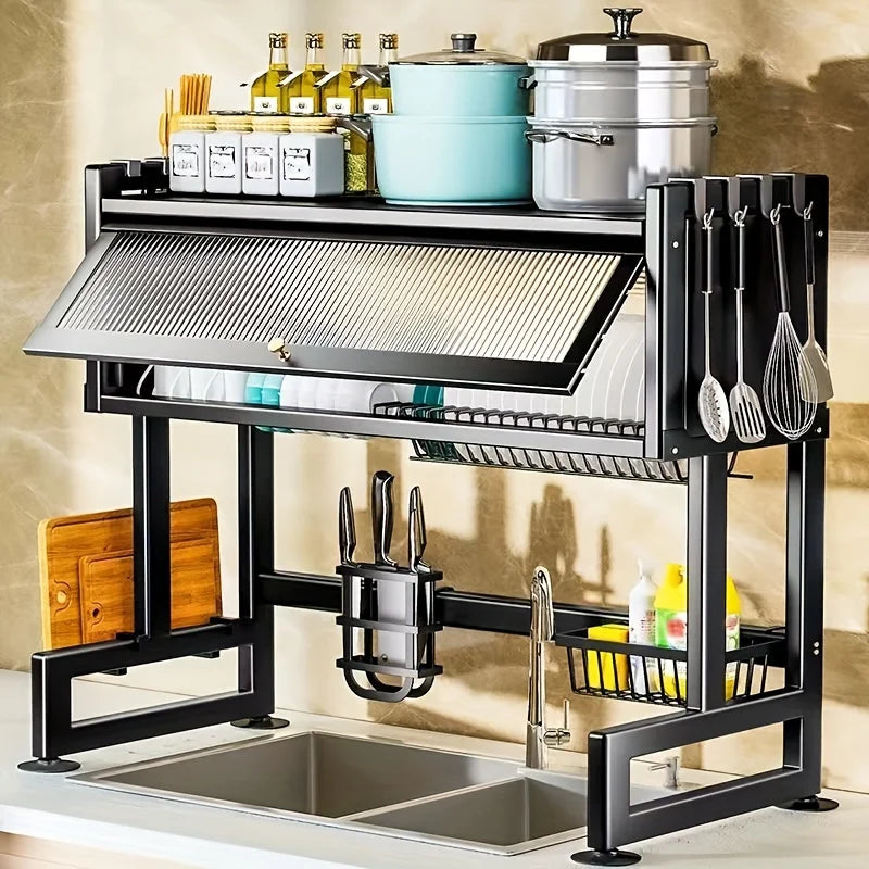 Multifunctional kitchen storage rack with cabinet door passage