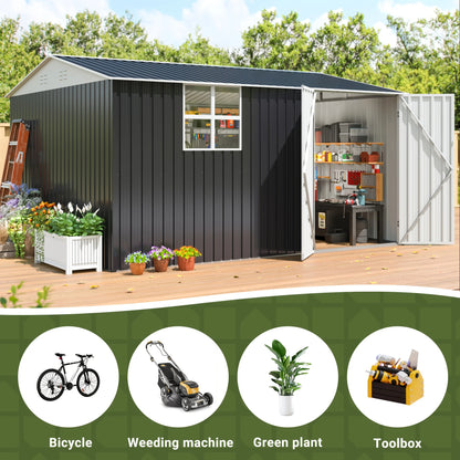10x12 FT Outdoor Metal Storage Shed with Windows