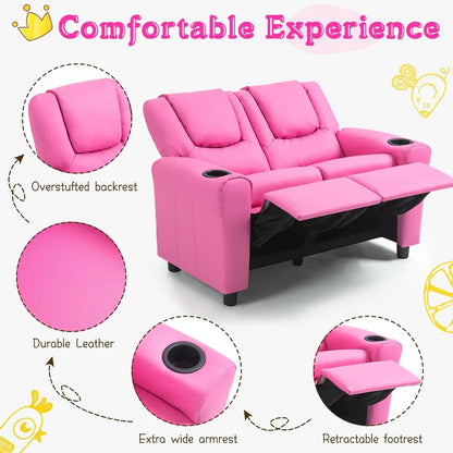 Kids Recliner Chair, PU Leather Sofa with Cup Holder