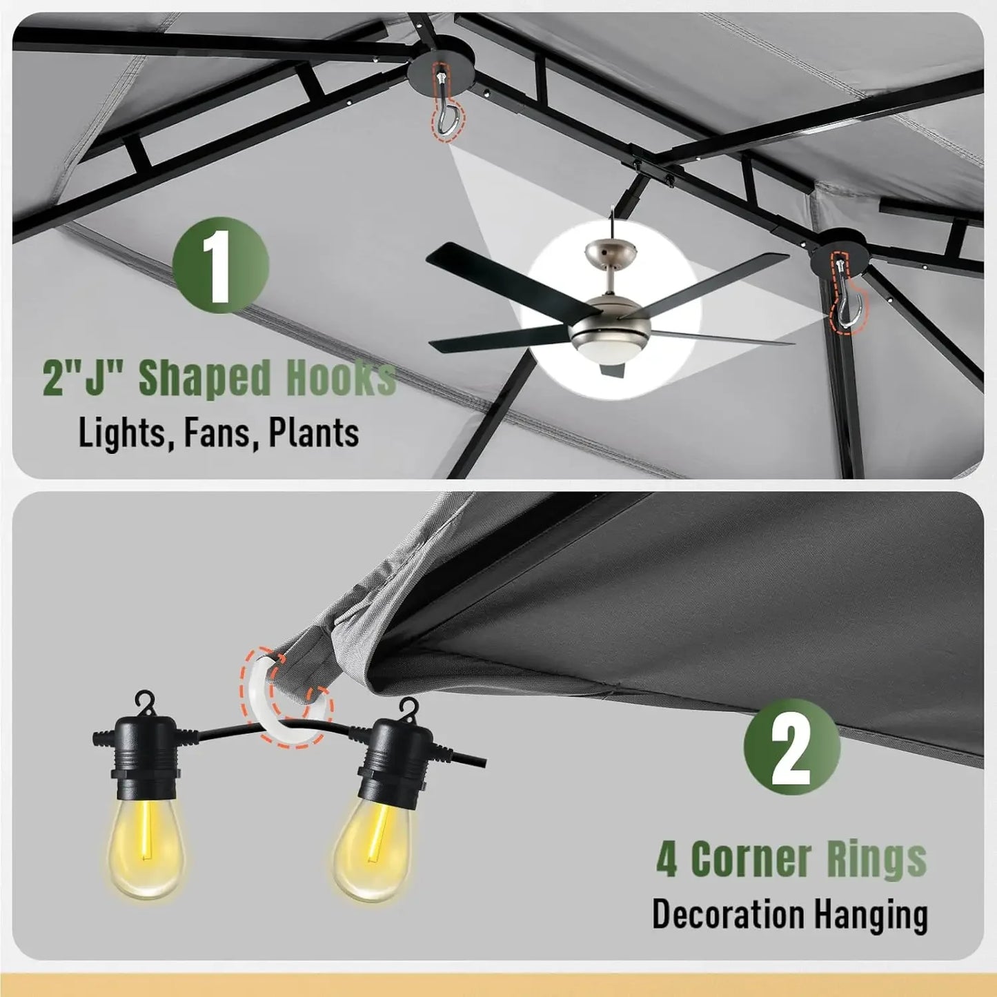 Outdoor Gazebo for Patio 10x12, Metal Frame Canopy with Double Roofs