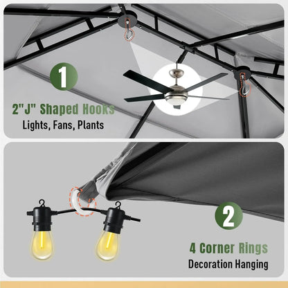 Outdoor Gazebo for Patio 10x12, Metal Frame Canopy with Double Roofs