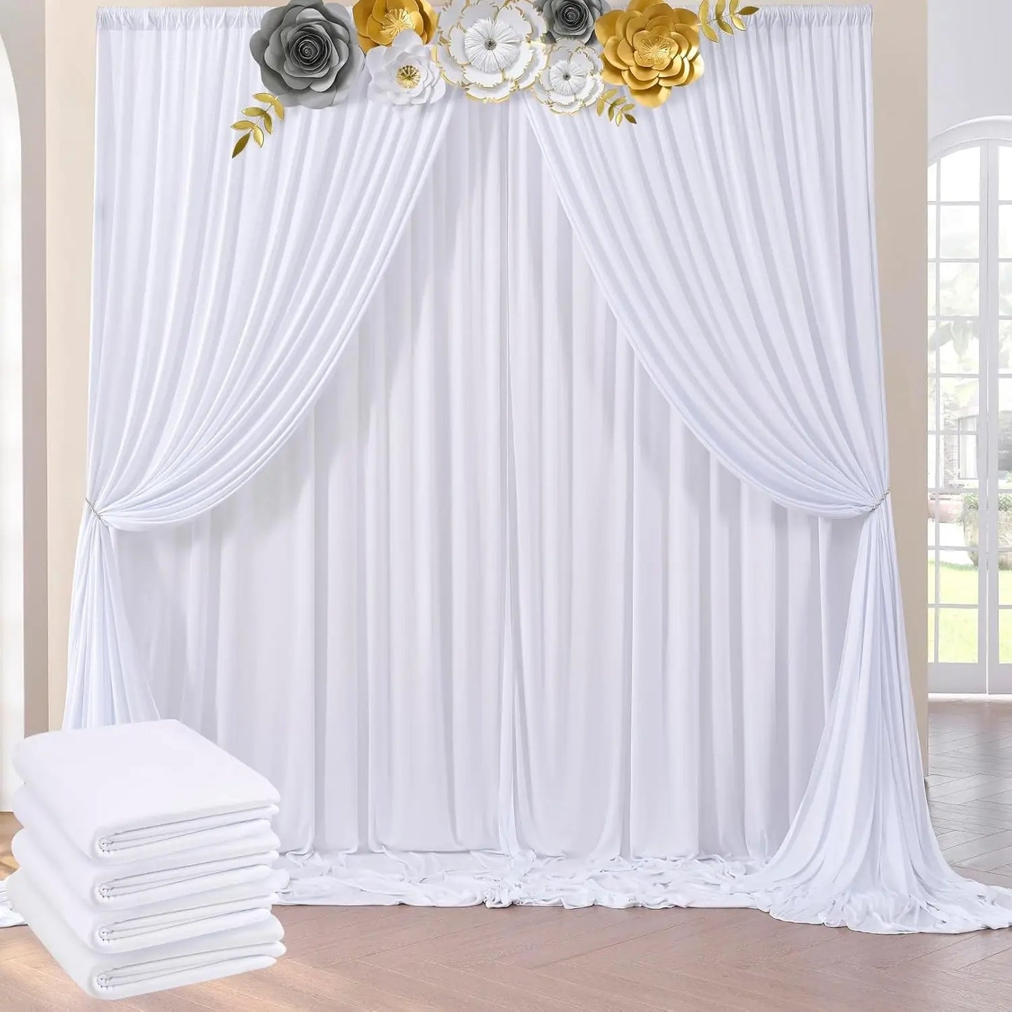 20x10 ft Wrinkle Free White Backdrop Curtains.  4 Panels 5x10ft for Wedding Birthday