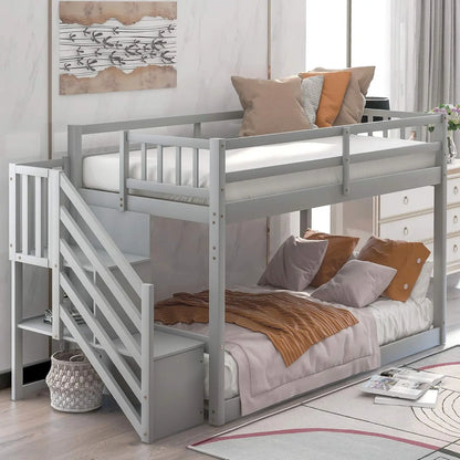 Twin Over Twin Bunk Bed with Stairs,Wood