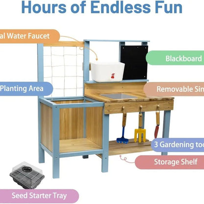 Kids Potting Bench for Outdoor, Fir Wood Gardening Station