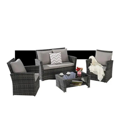 4-Piece Outdoor Patio Furniture Set - Rattan Wicker