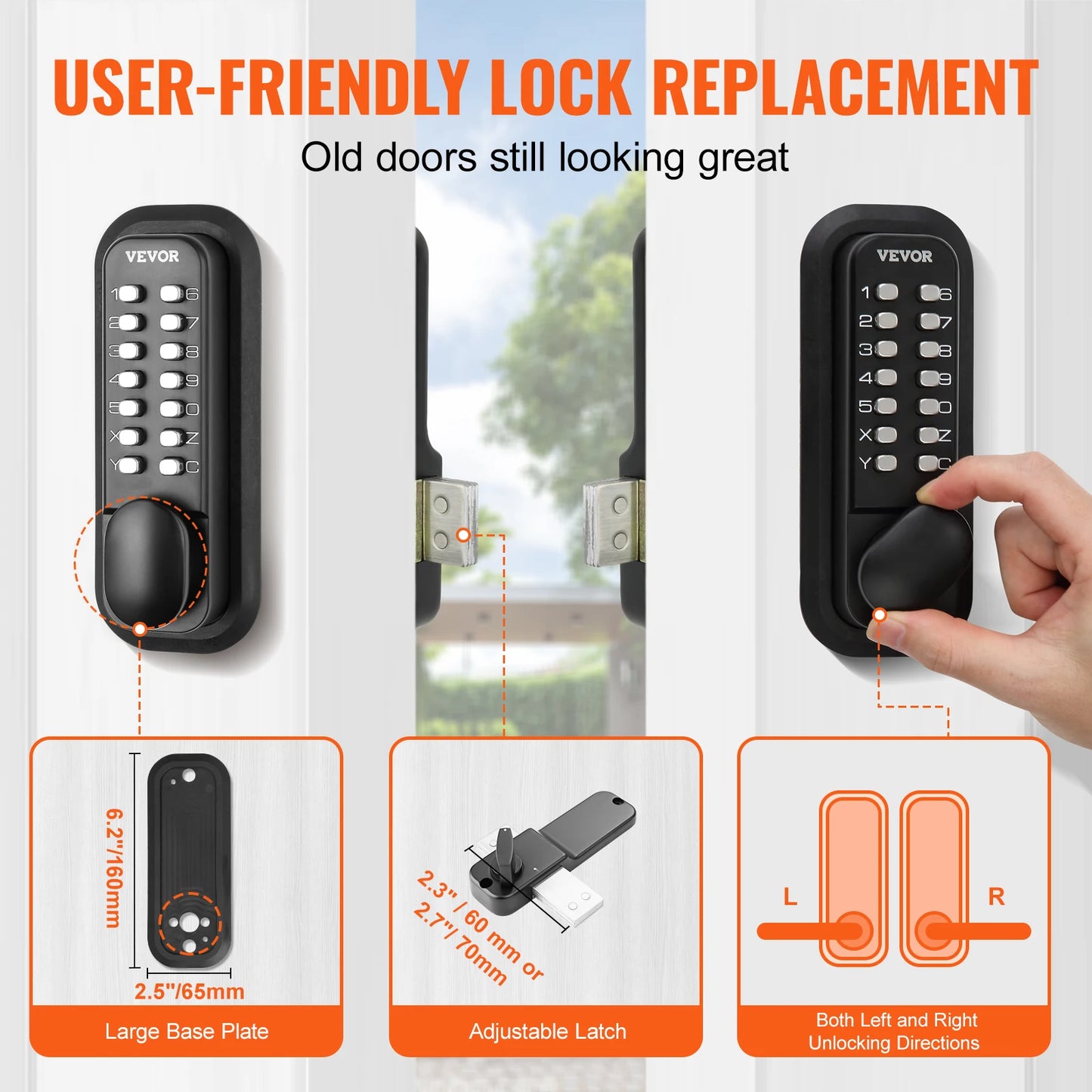 Mechanical Keyless Entry Door Lock 14 Digit Keypad