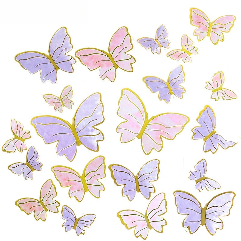 10/50pcs Butterfly Cake Toppers, Elegant Purple & Pink Paper Decorations