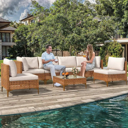 7-Piece Patio Furniture Set, All-Weather PE Wicker Patio Conversation Set