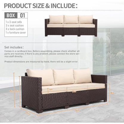 Patio Furniture 3-seat Sofa Wicker Outdoor Furniture