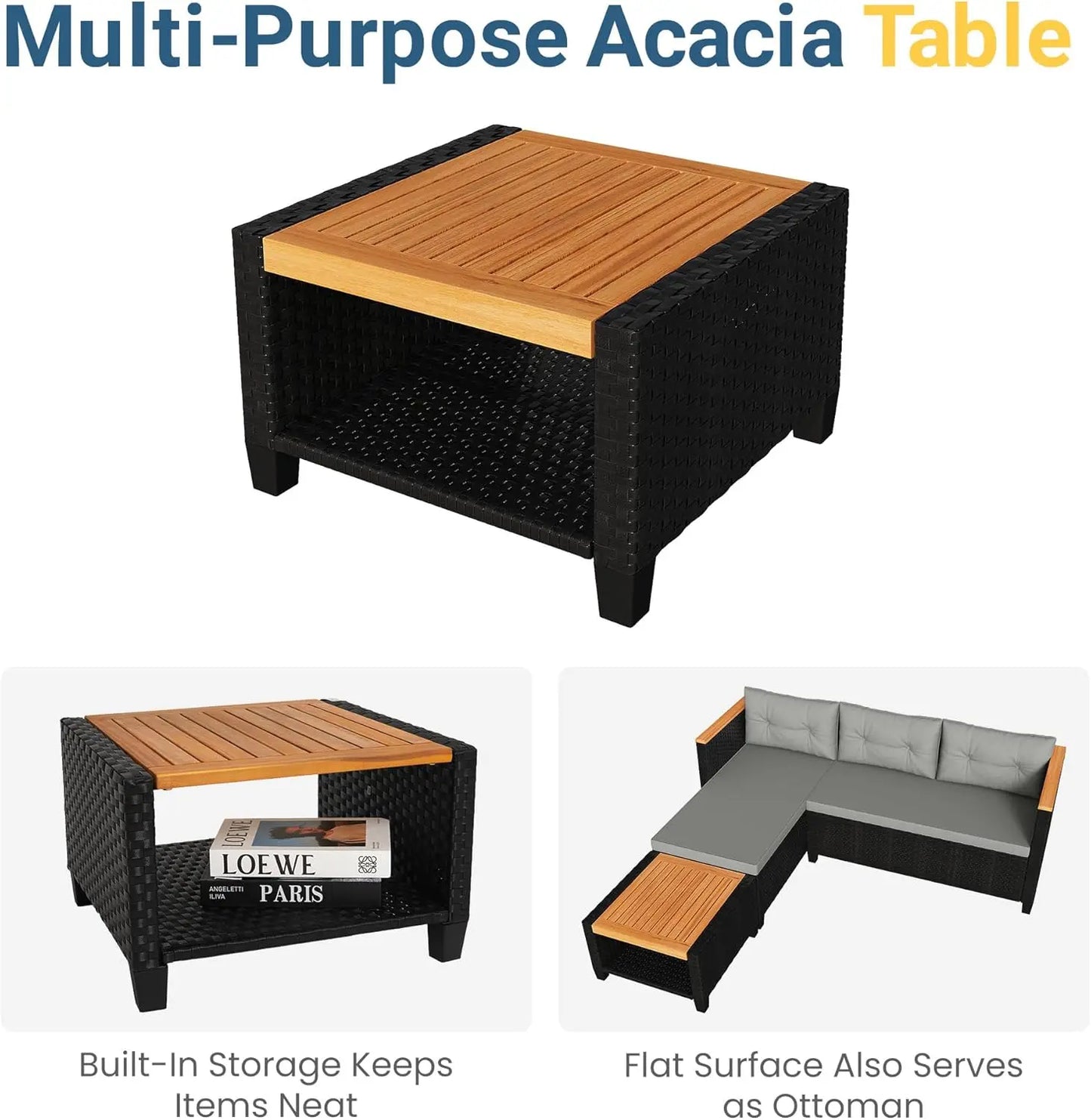 All-Weather PE Rattan Outdoor Sectional Sofa Set with Storage Table and Cushions