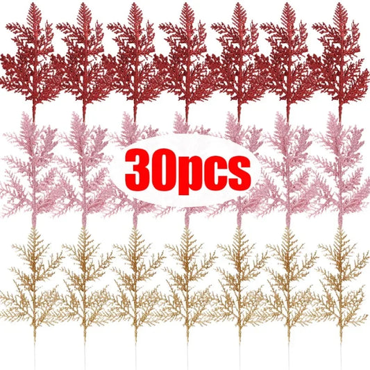 Artificial Pine Leaves Branches Christmas Gold Silver Plant