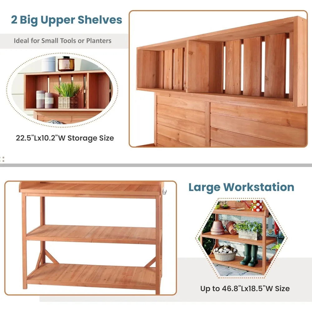 65" Large Wooden Rustic Outdoor Potting Bench Table