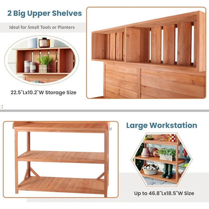 65" Large Wooden Rustic Outdoor Potting Bench Table