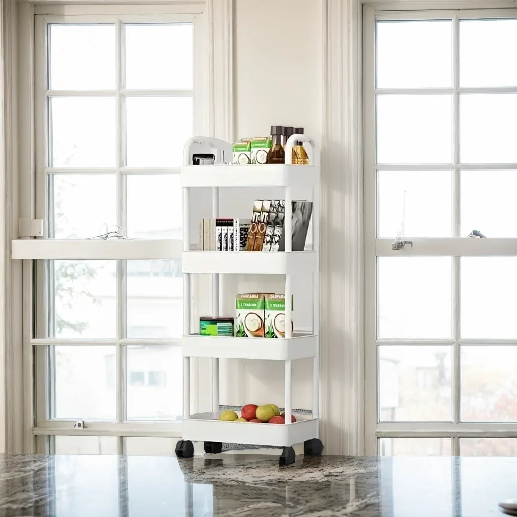 1pc 3/4-Tier Rolling Storage Cart, Plastic