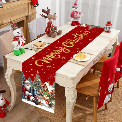 Red Christmas Santa Snowman Table Runner