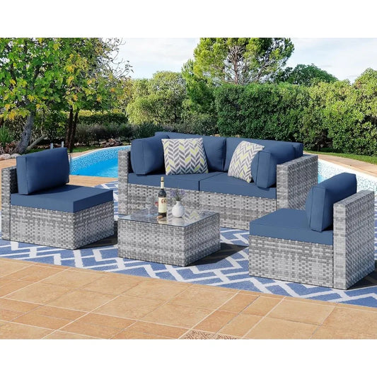 5 Pieces Outdoor Patio Sectional Sofa Couch, Silver Gray