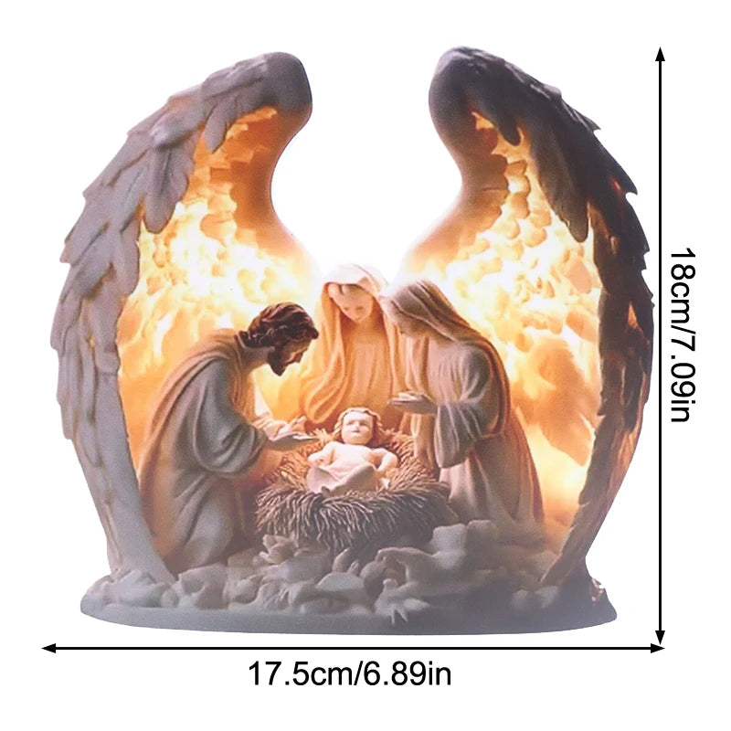 Christmas Nativity Scene Figurine - Holy Family Acrylic Statue for Fireplace Mantel, Religious Centerpiece Decor