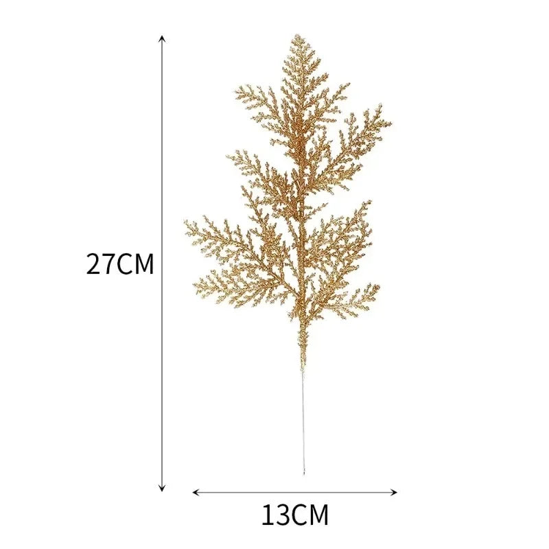 Artificial Pine Leaves Branches Christmas Gold Silver Plant