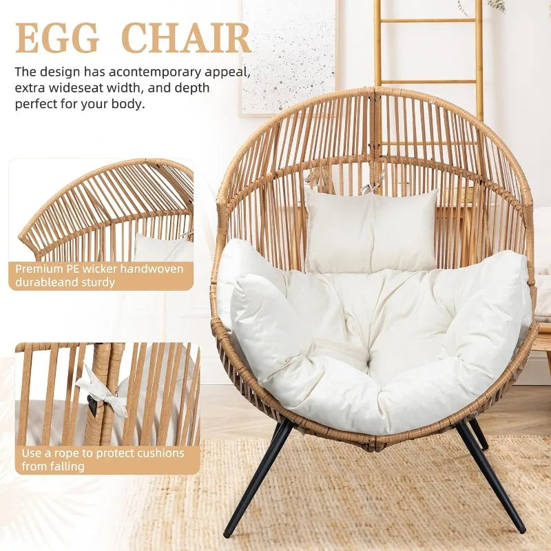 Outdoor Wicker Egg Chair PE Rattan Chair with Cushion