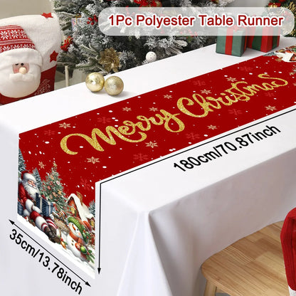 Red Christmas Santa Snowman Table Runner