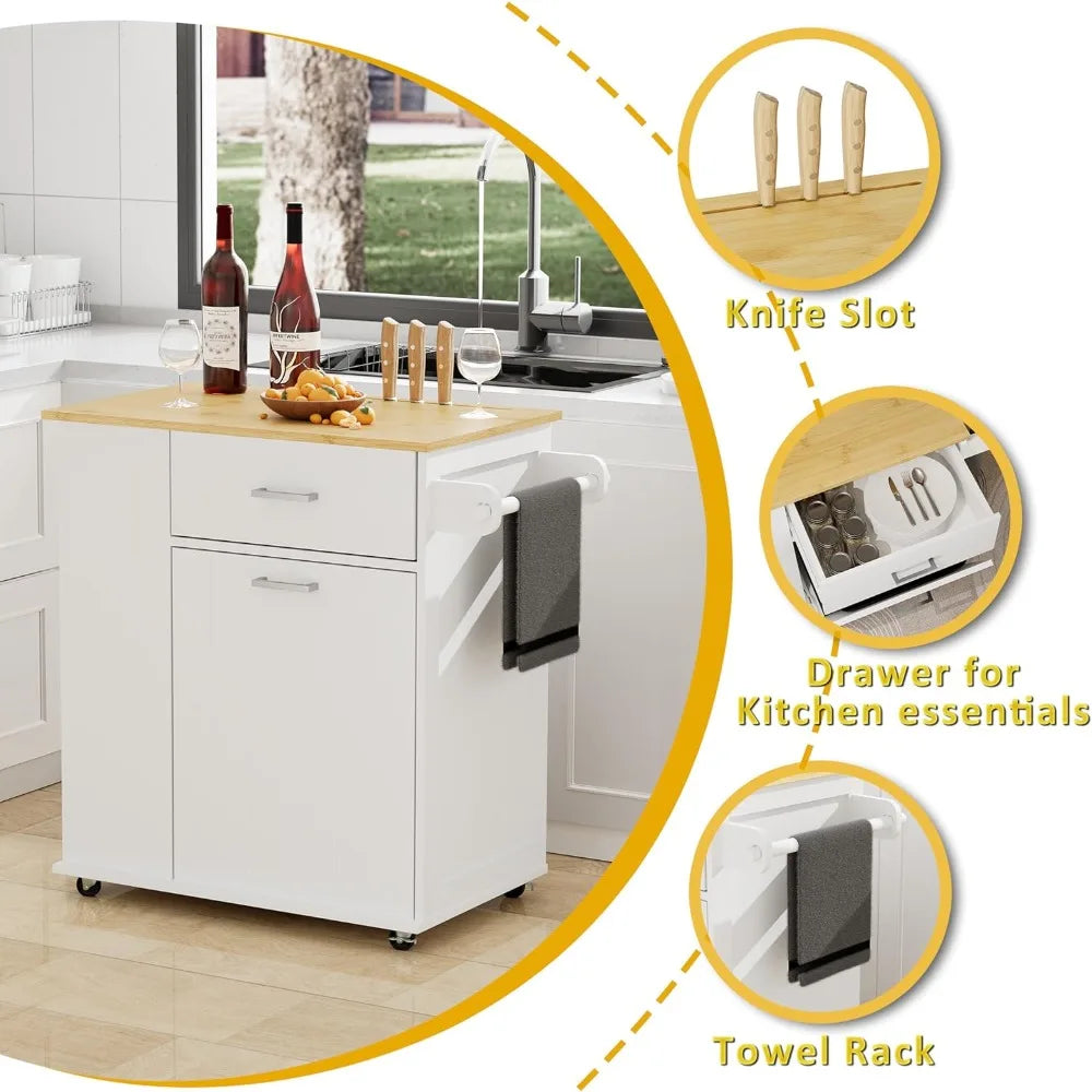 Rolling Kitchen Island with Trash Can Storage