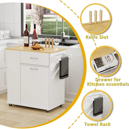 Rolling Kitchen Island with Trash Can Storage