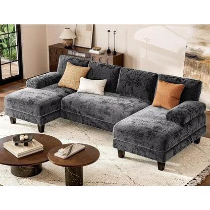 Grey,U Shaped Sectional Couches ,111 Inch Modular Sofa with Double Chaise