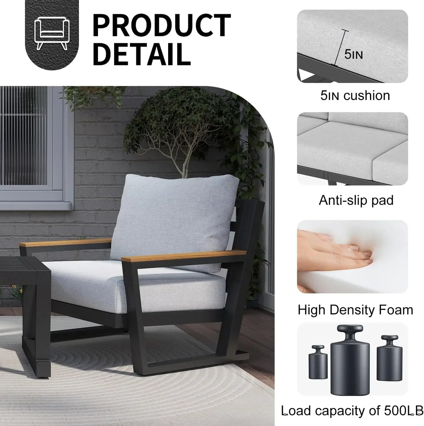 4 Seats Modern Patio Furniture Set with Coffee Table