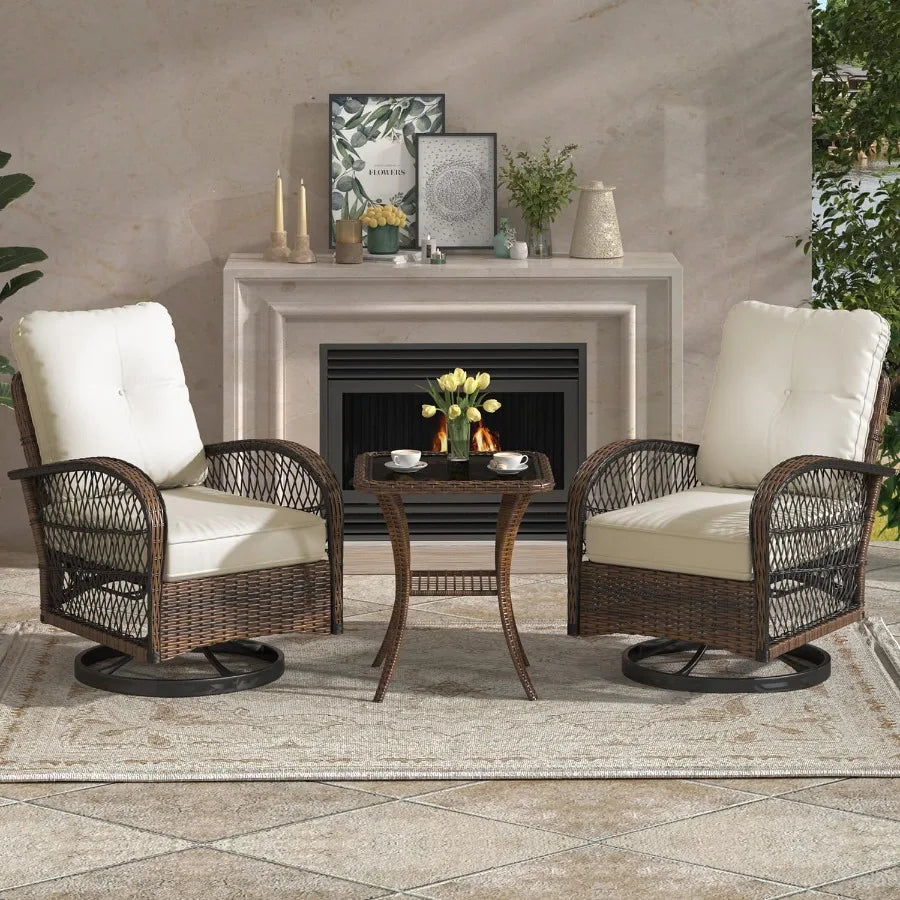 3 Pieces Patio Furniture Set Outdoor Swivel Rocker