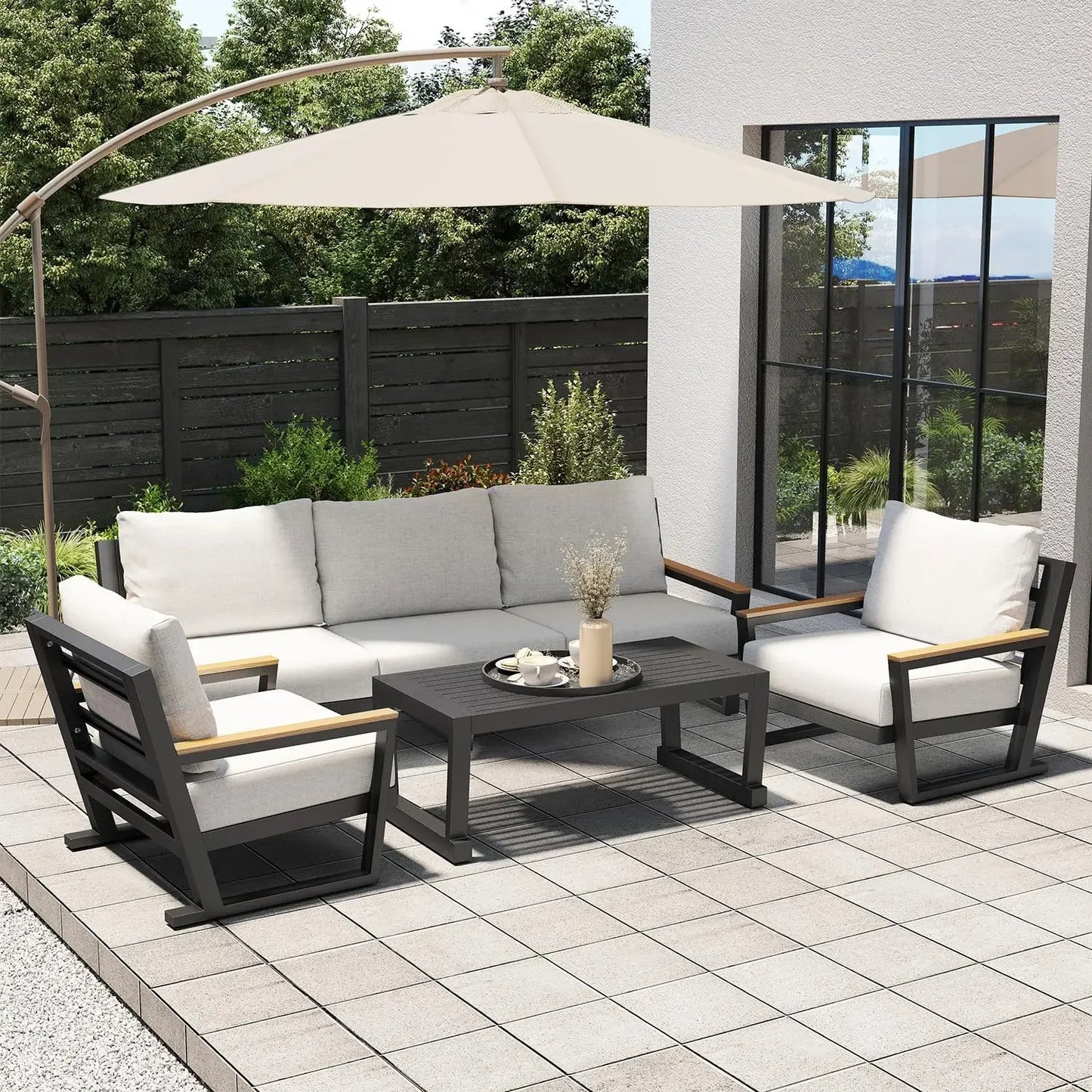 4 Seats Modern Patio Furniture Set with Coffee Table