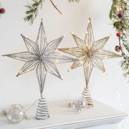 Christmas Tree Toppers Star With LED String Lights