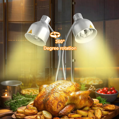 Food Heat Lamp, 2-Head Food Warmer Light, Stainless