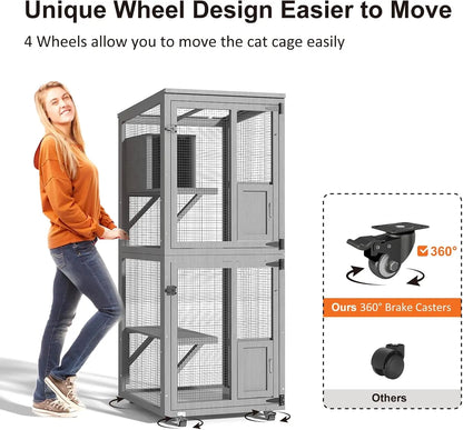 Cat Outdoor Enclosure, 4 Tiers Cat Playen  with Wheels