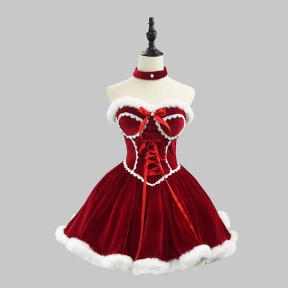S -5XL  Red Sexy Tube Christmas Lolita Dress