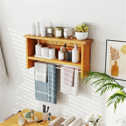 Wood Wall-Mounted Storage Shelf with Towel Bar