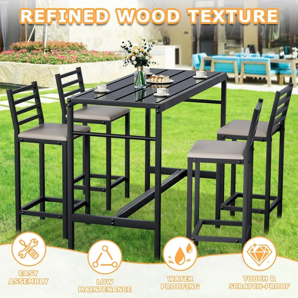 5-Piece Outdoor Patio Bar Set with 54.7 Rectangular High-Top Table and 4 Cushioned Bar Stools