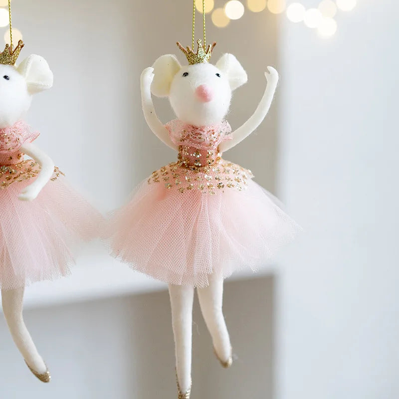 Cute pink mesh skirt golden crown ballet mouse pendant