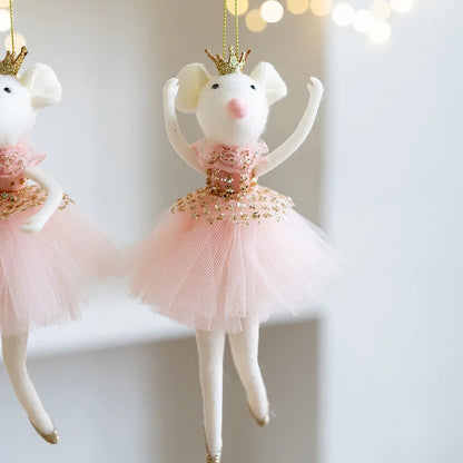 Cute pink mesh skirt golden crown ballet mouse pendant